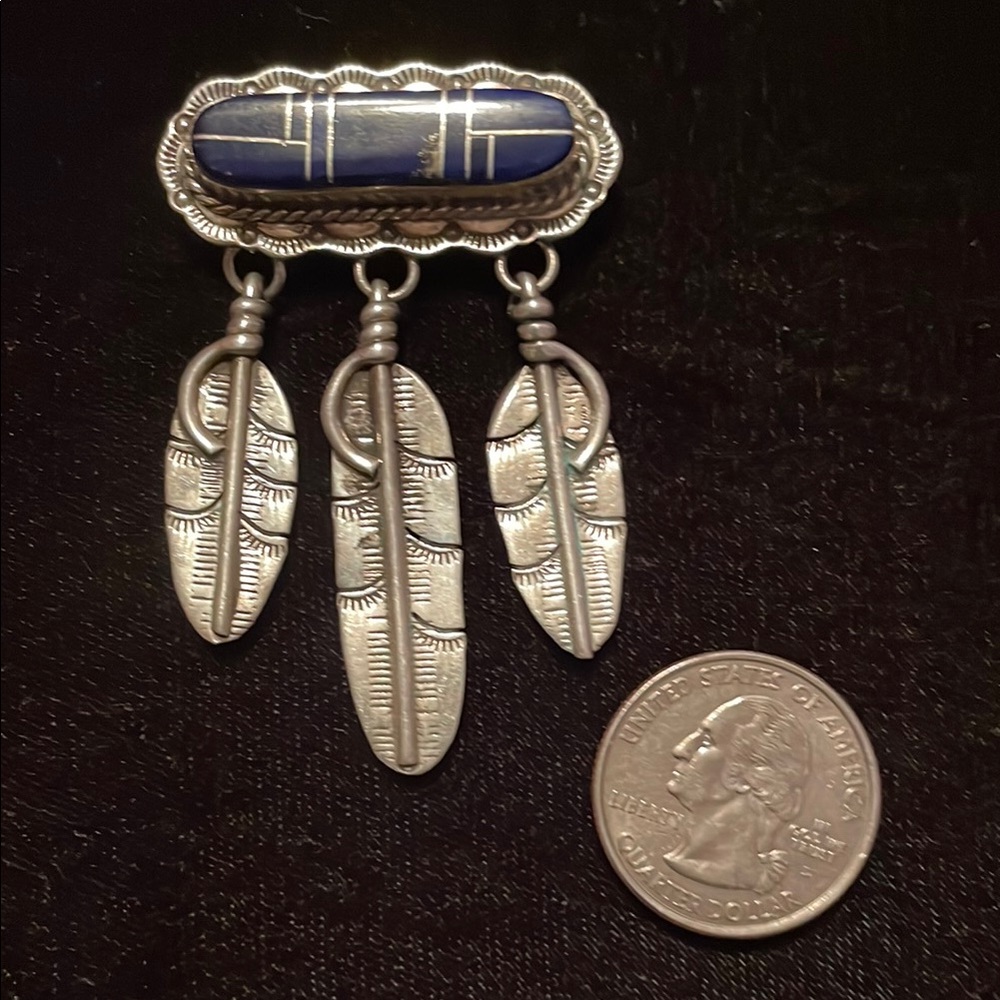 Silver and Blue Feather Pendant